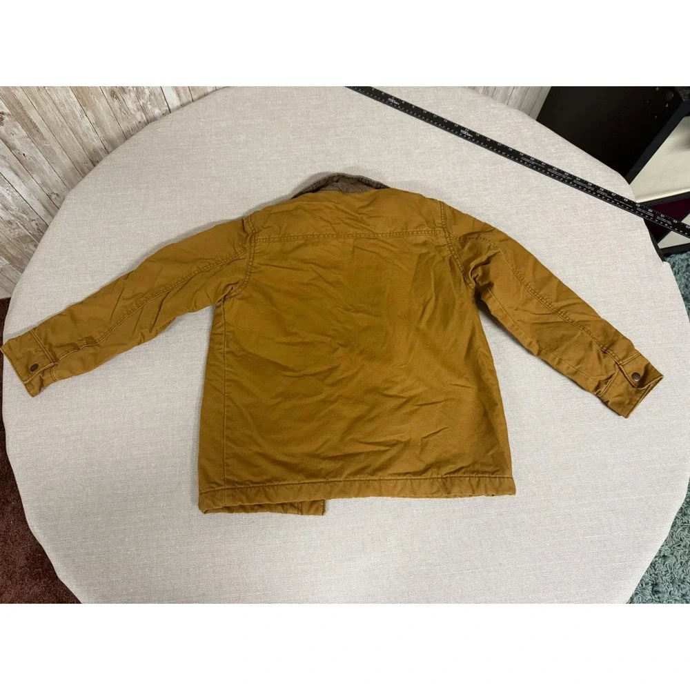 Old Navy Boys Brown Canvas Barn Jacket Corduroy Collar Plaid Lined Size L 10-12